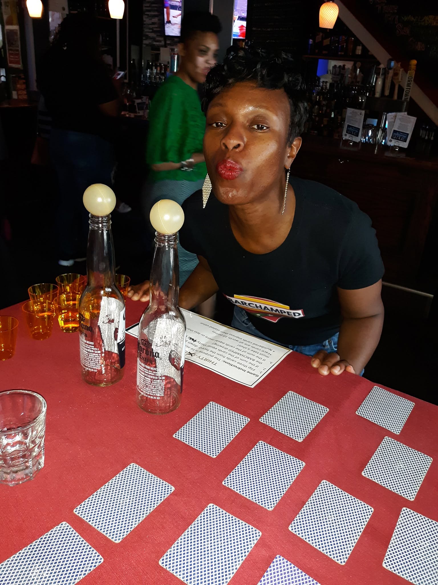 Barchamped out in the city: a guest wearing a Barchamped shirt at a venue.